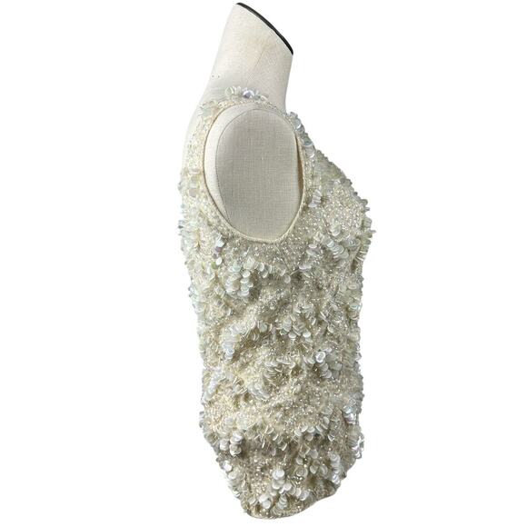 True Vintage Jo Ro Imports 1940s Cream Wool Sequin Tank Top L - Picture 5 of 6